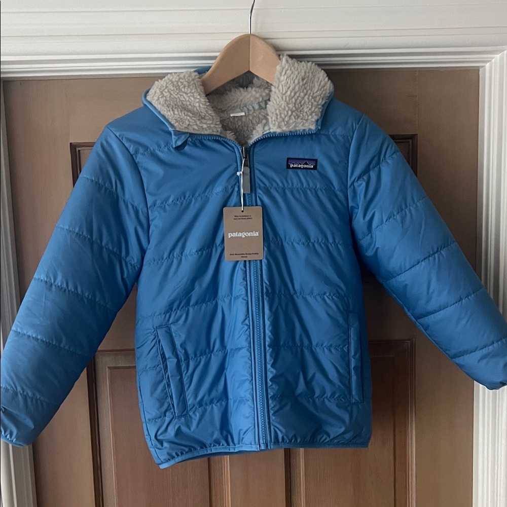 Patagonia Ready Freddy reversible Insulated blue Jacket with teddy Fleece NWT